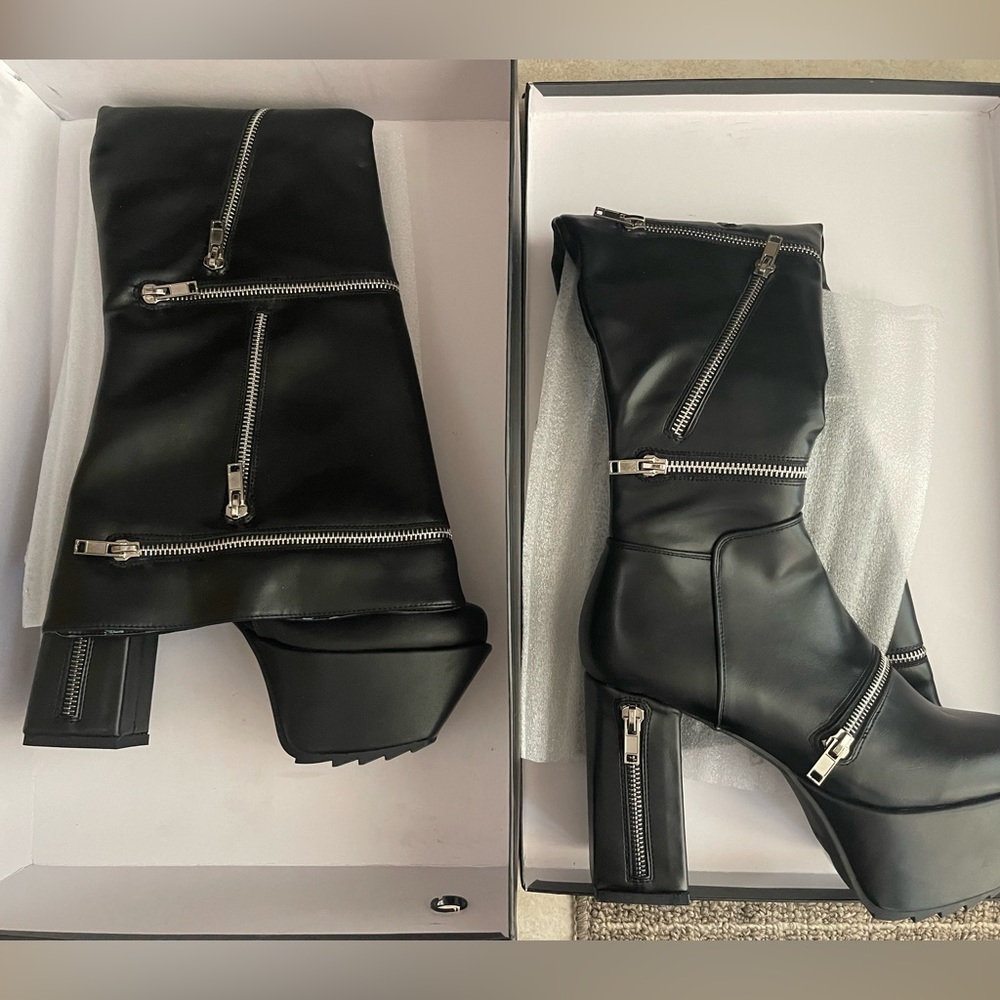 Lamoda Black Platform Boots with Zipper Detail